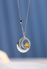 pretty silver moon star baby November birthstone necklace